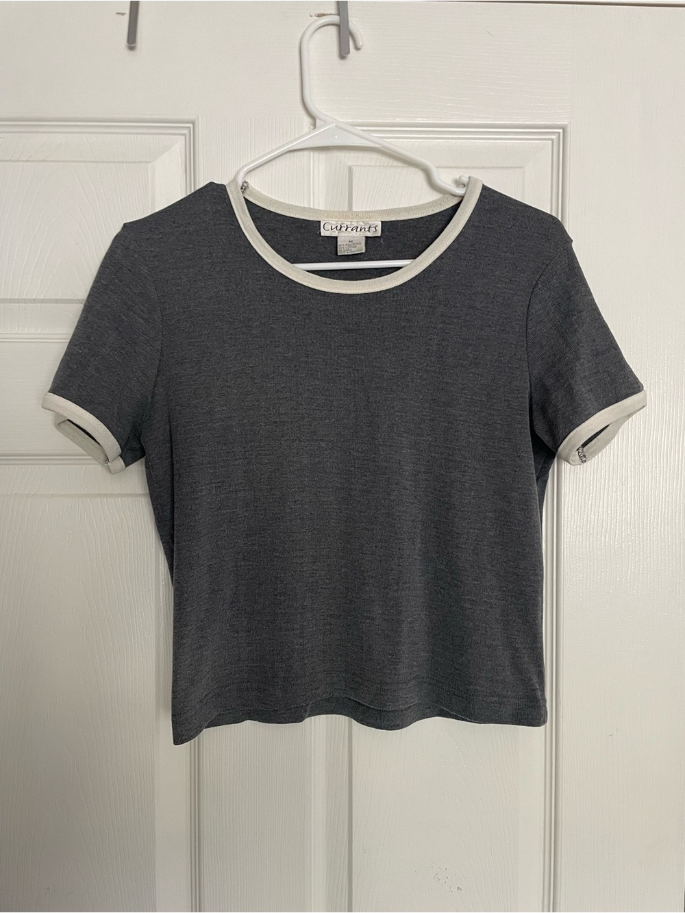 Vintage Currants Dark Gray Ringer Tee with White Trim - Women's size Medium Top